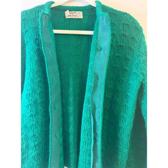 Vintage Womens Dotty Man Mohair Blend Kelly Green Pinup Rockabilly Twee Cardigan - Picture 6 of 9